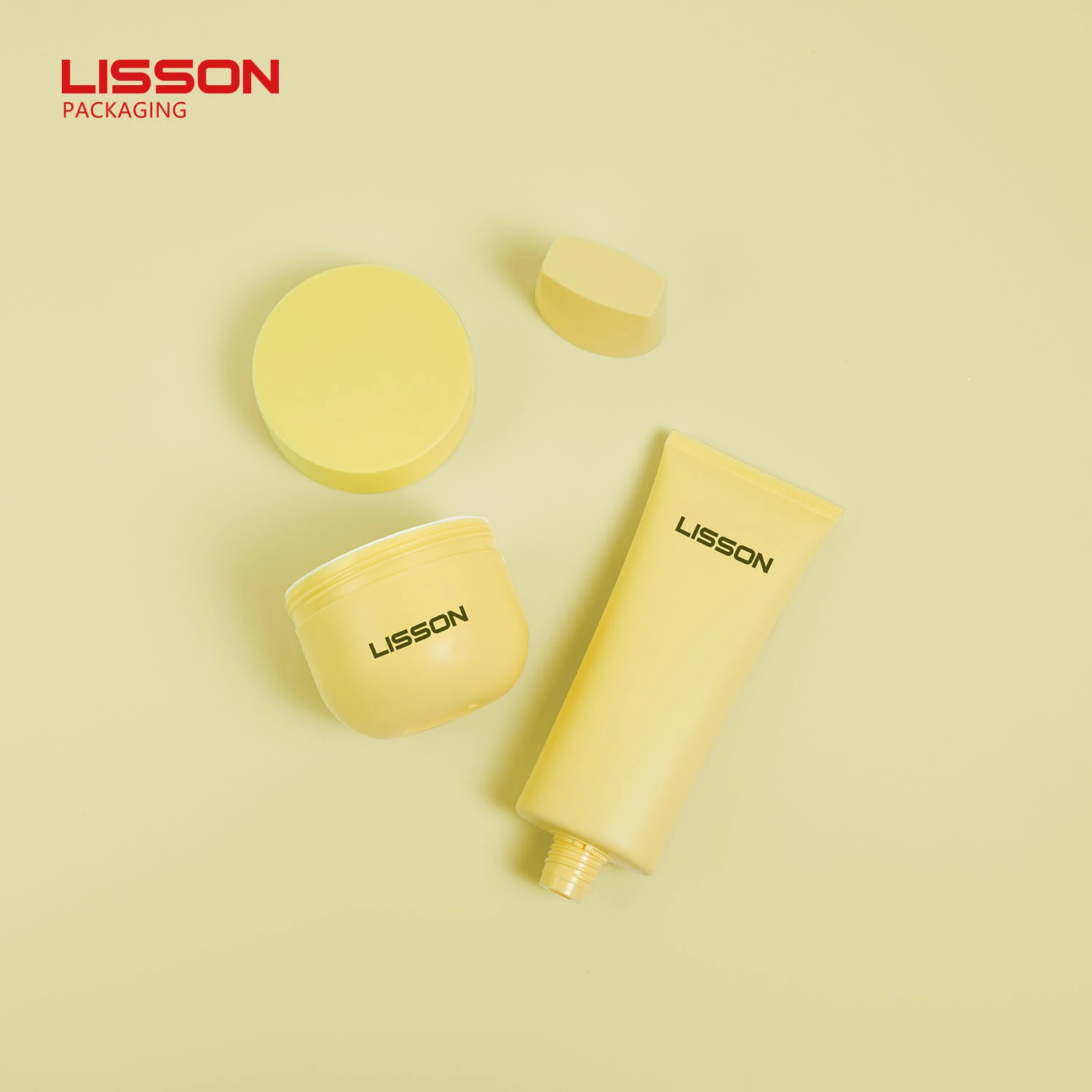 2 Pieces Monochromatic Cosmetic Packaging Set with Plastic Cosmetic Tube and Jar 1