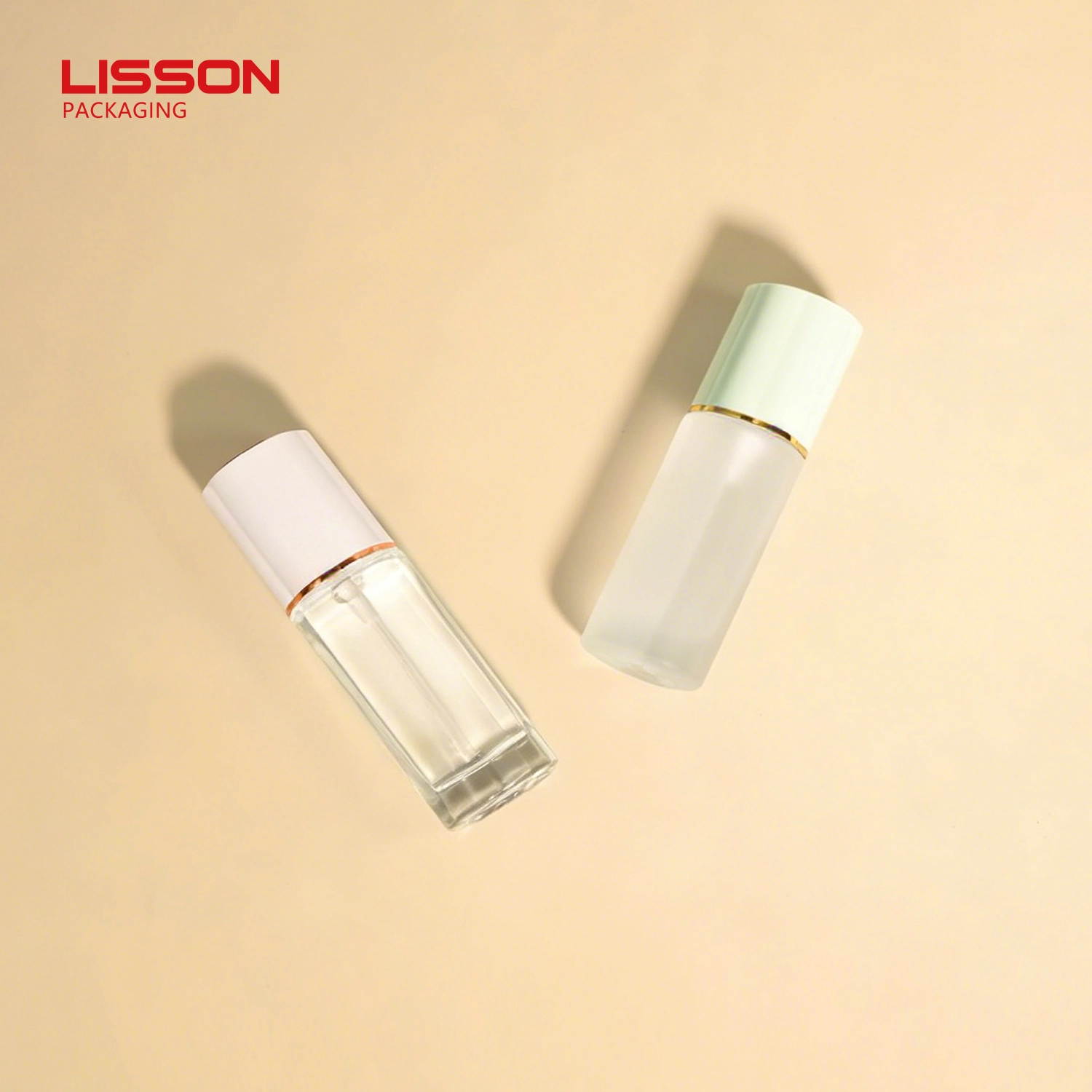 custom transparent pump glass cosmetic bottle w/ abs/pp screw cap 25ml 1