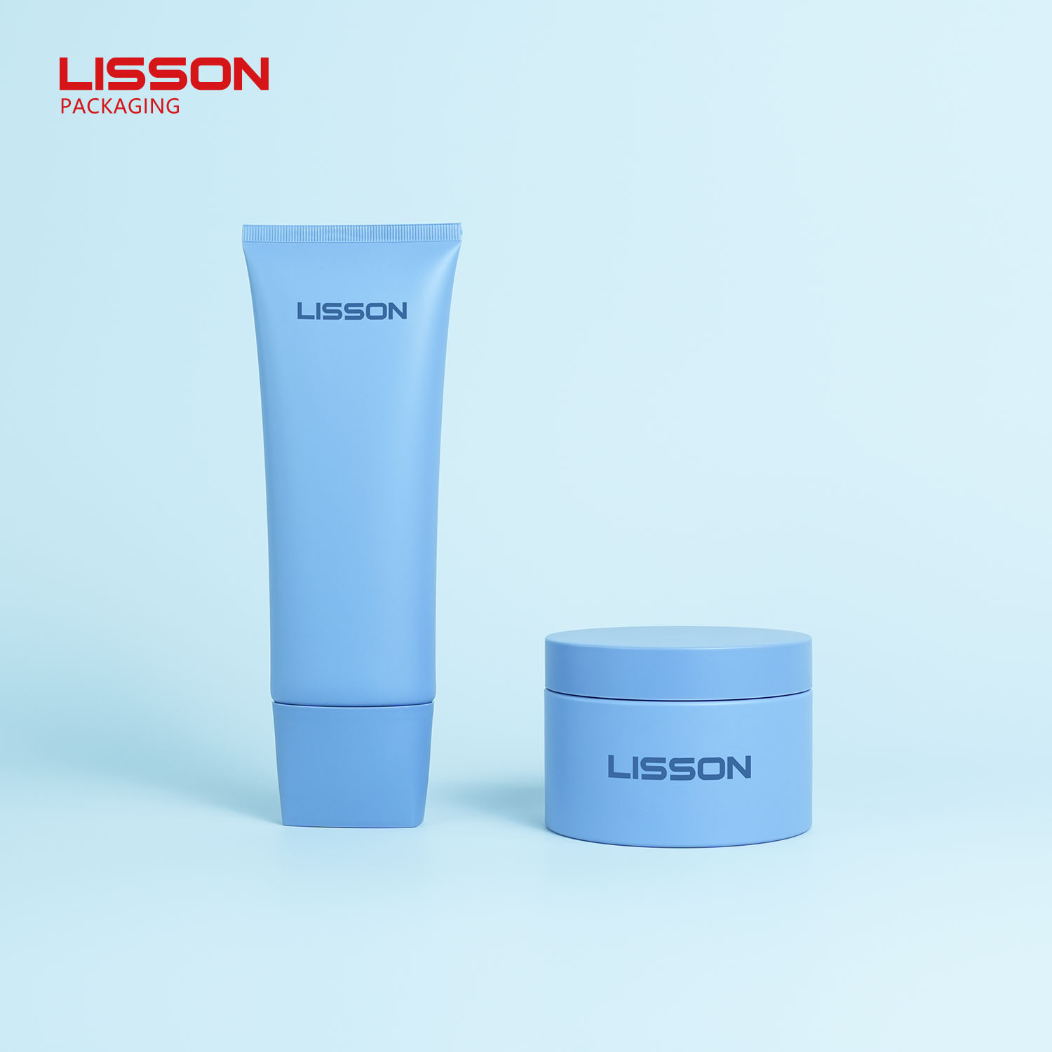 Set de tubo y tarro de plástico azul cerúleo monocromático para cosméticos 1