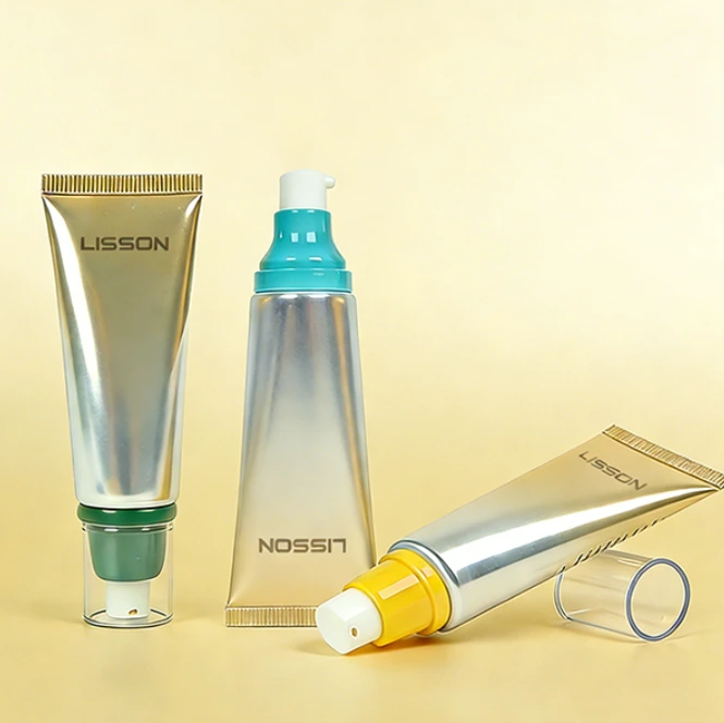 Empty Cosmetic Squeeze Tube with Ribbed Pump Dispenser for Hand Lotion Cream Packagin 1