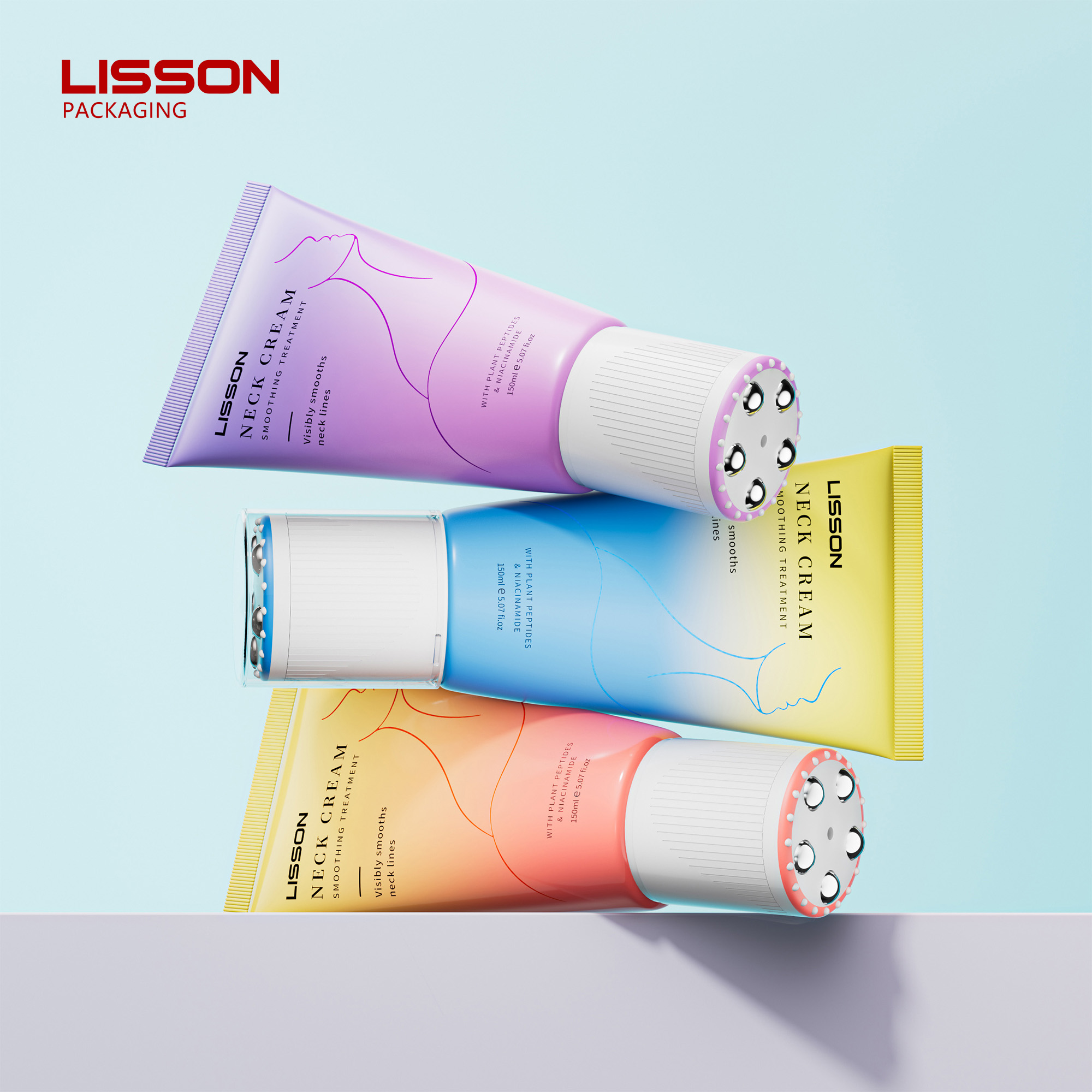 Custom 50mm PE Tube with Steel Roller Balls | 120-250ml Neck Cream Applicator | PP + TPE Leak-Proof Cap 1