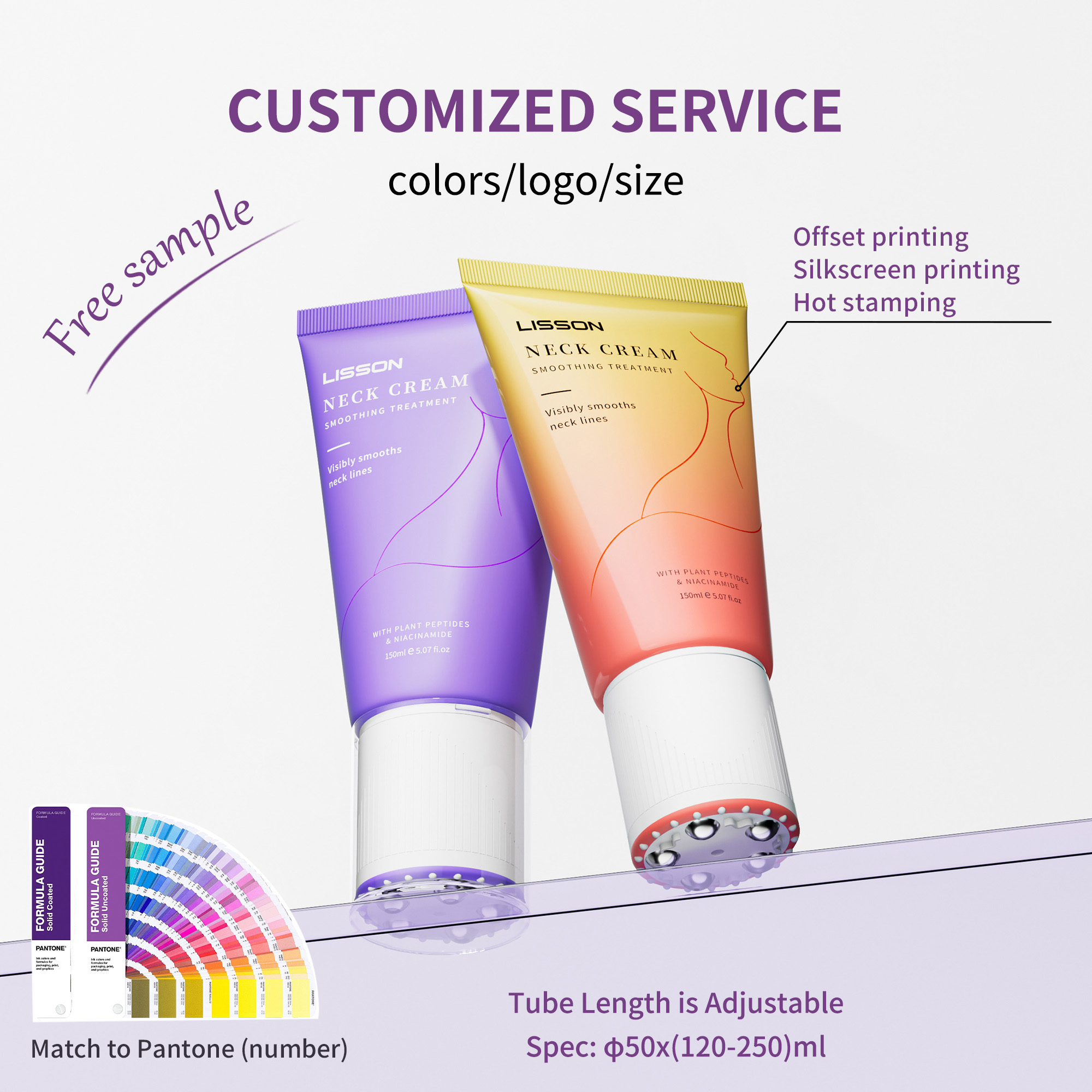 Custom 50mm PE Tube with Steel Roller Balls | 120-250ml Neck Cream Applicator | PP + TPE Leak-Proof Cap 5