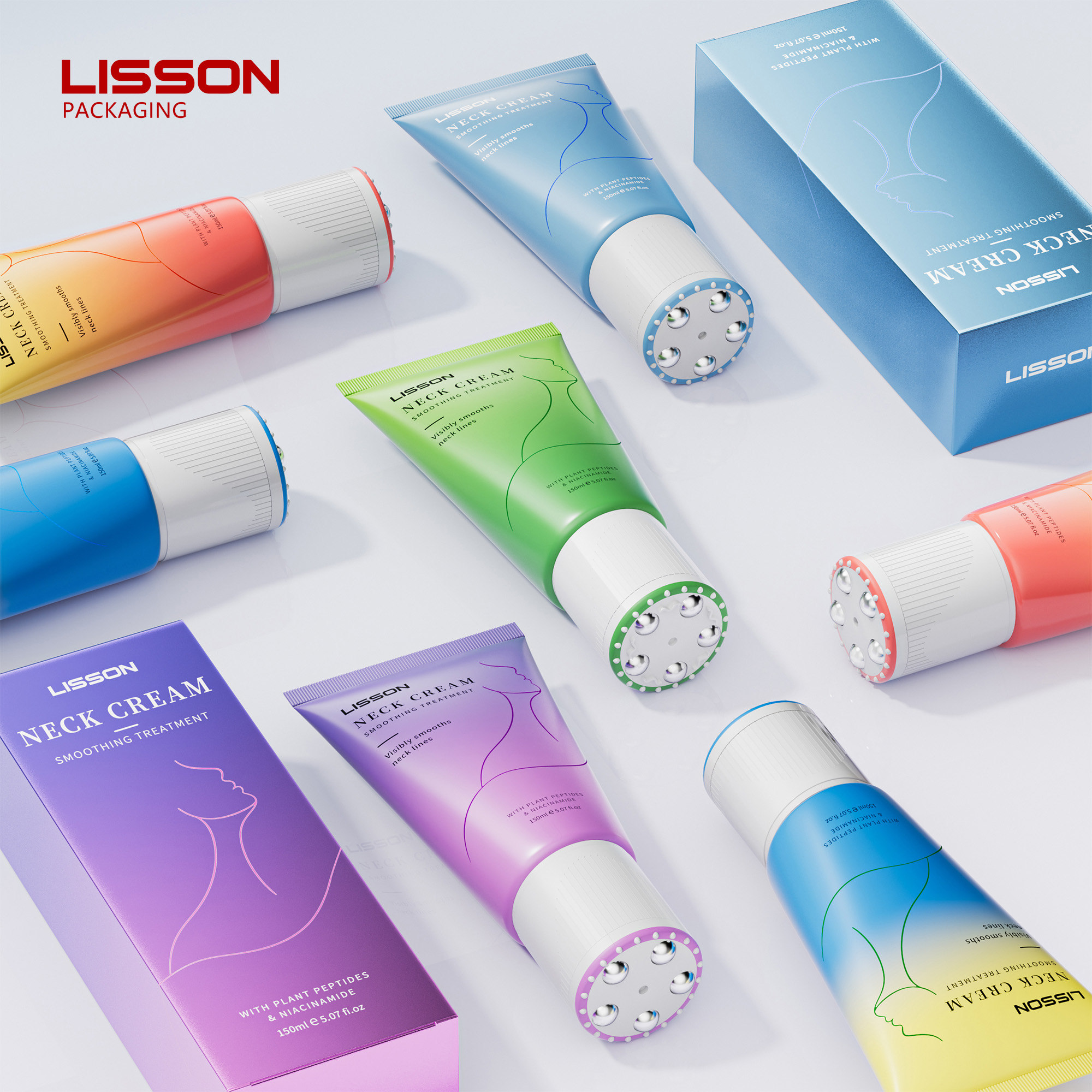 Custom 50mm PE Tube with Steel Roller Balls | 120-250ml Neck Cream Applicator | PP + TPE Leak-Proof Cap 7