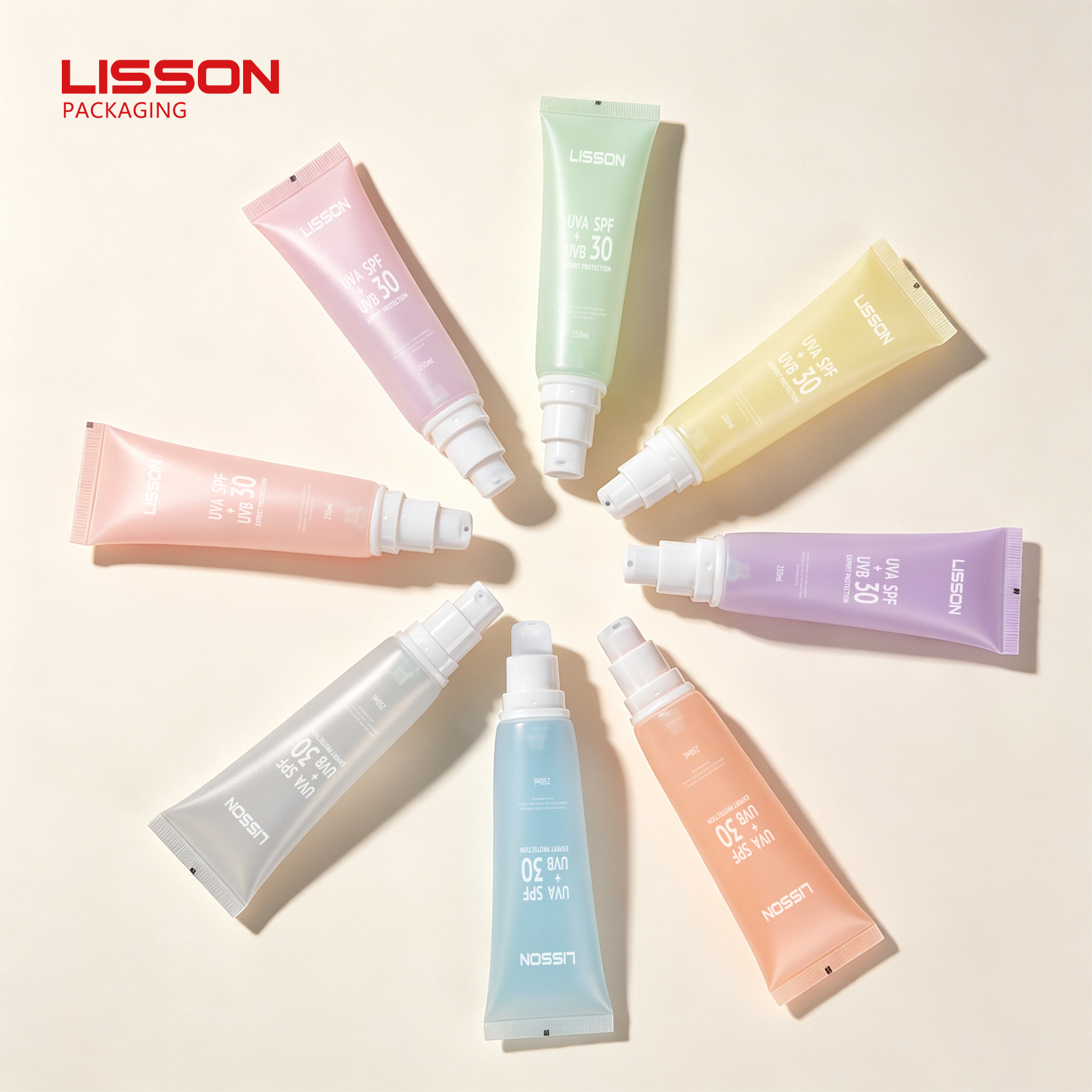 D30 UV Sunscreen Squeeze Tube | 30-90ml PE Tube with PP Pump & MS Cap 8