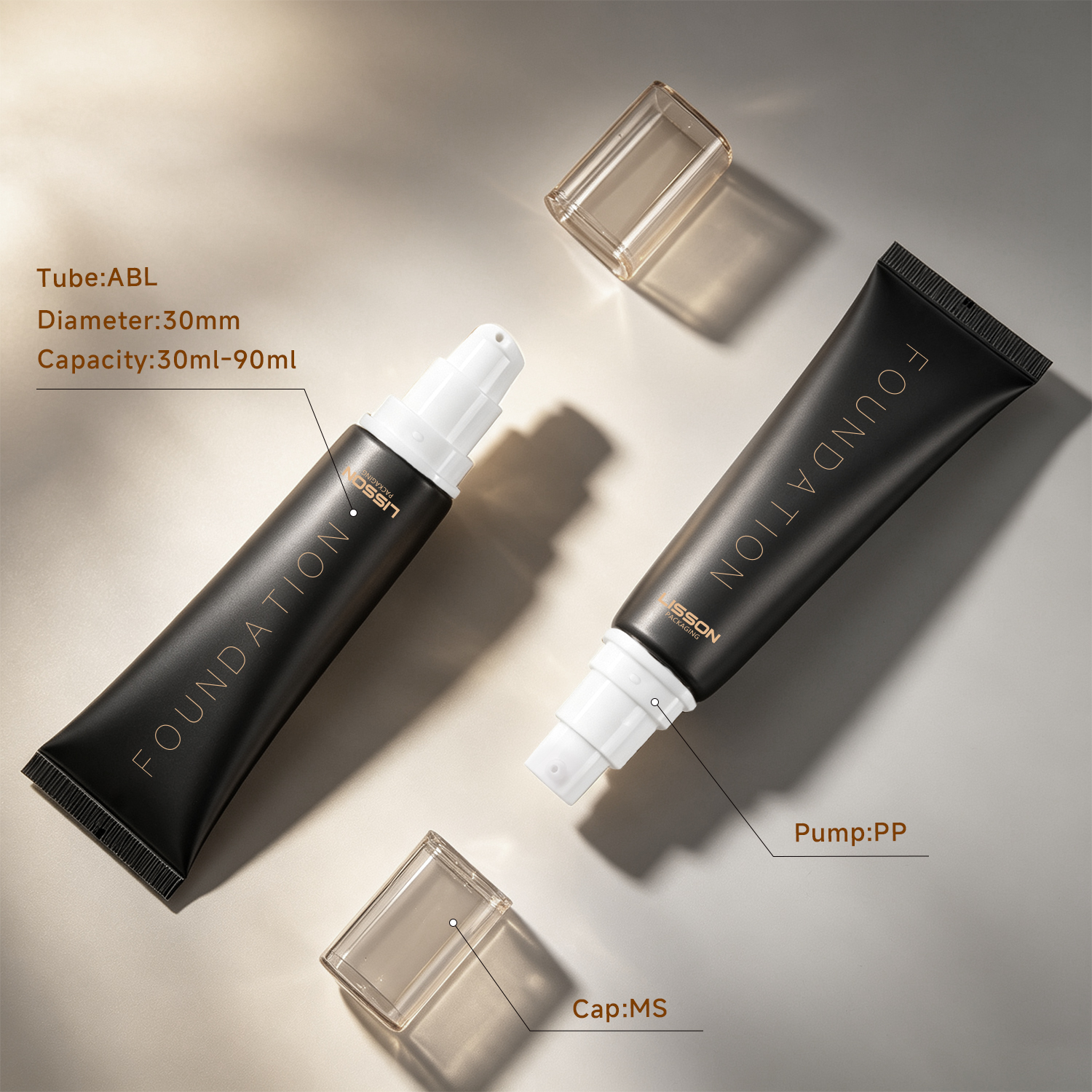 D30 Foundation Squeeze Tube | 30-90ml ABL Tube with PP Pump & MS Cap | Matte Black Finish 2