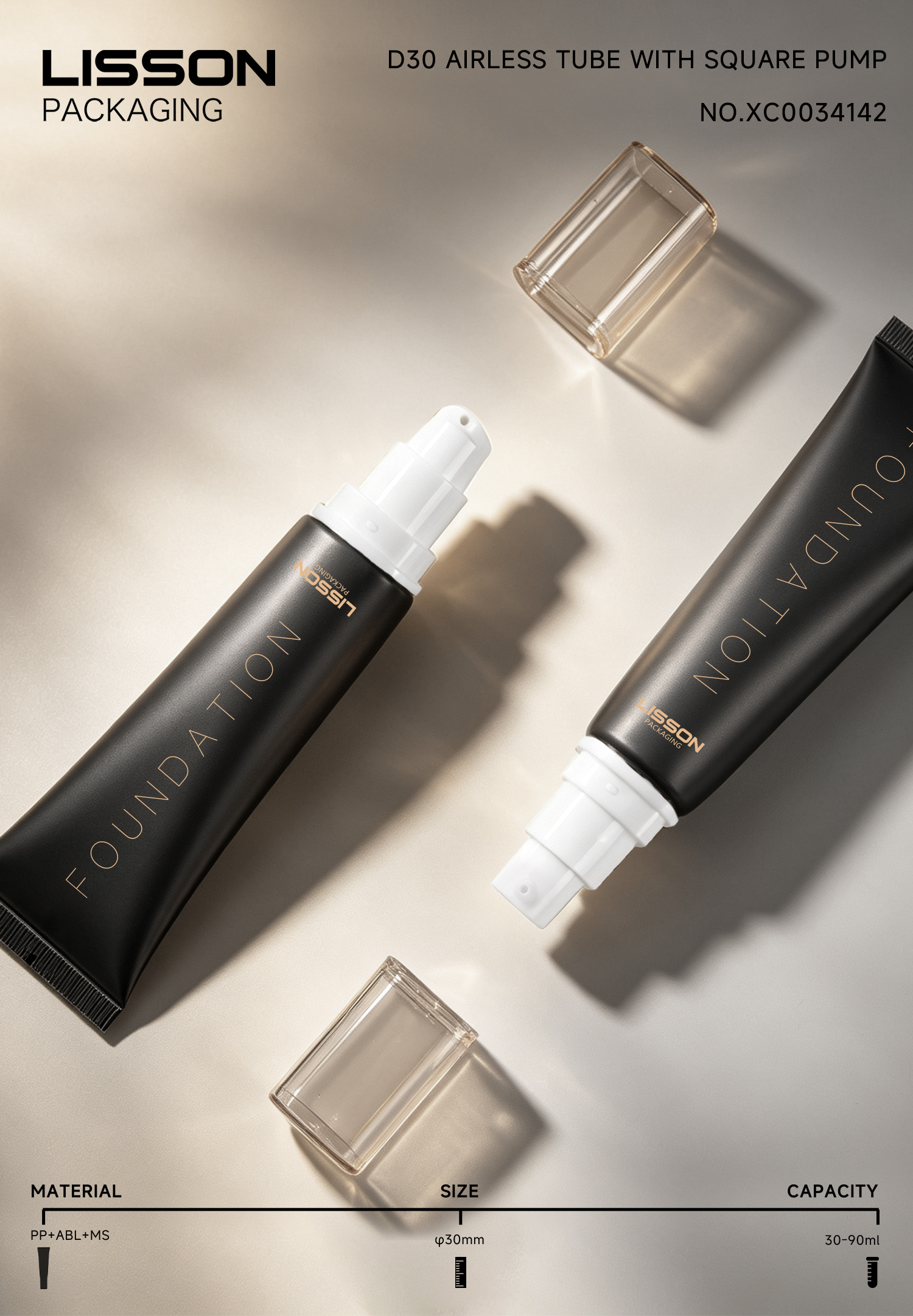 D30 Foundation Squeeze Tube | 30-90ml ABL Tube with PP Pump & MS Cap | Matte Black Finish 3