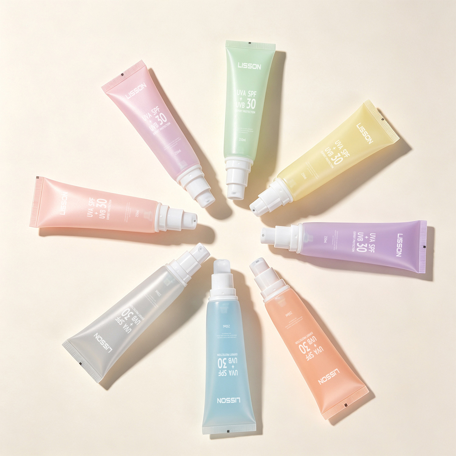 D30 UV Sunscreen Squeeze Tube | 30-90ml PE Tube with PP Pump & MS Cap 1