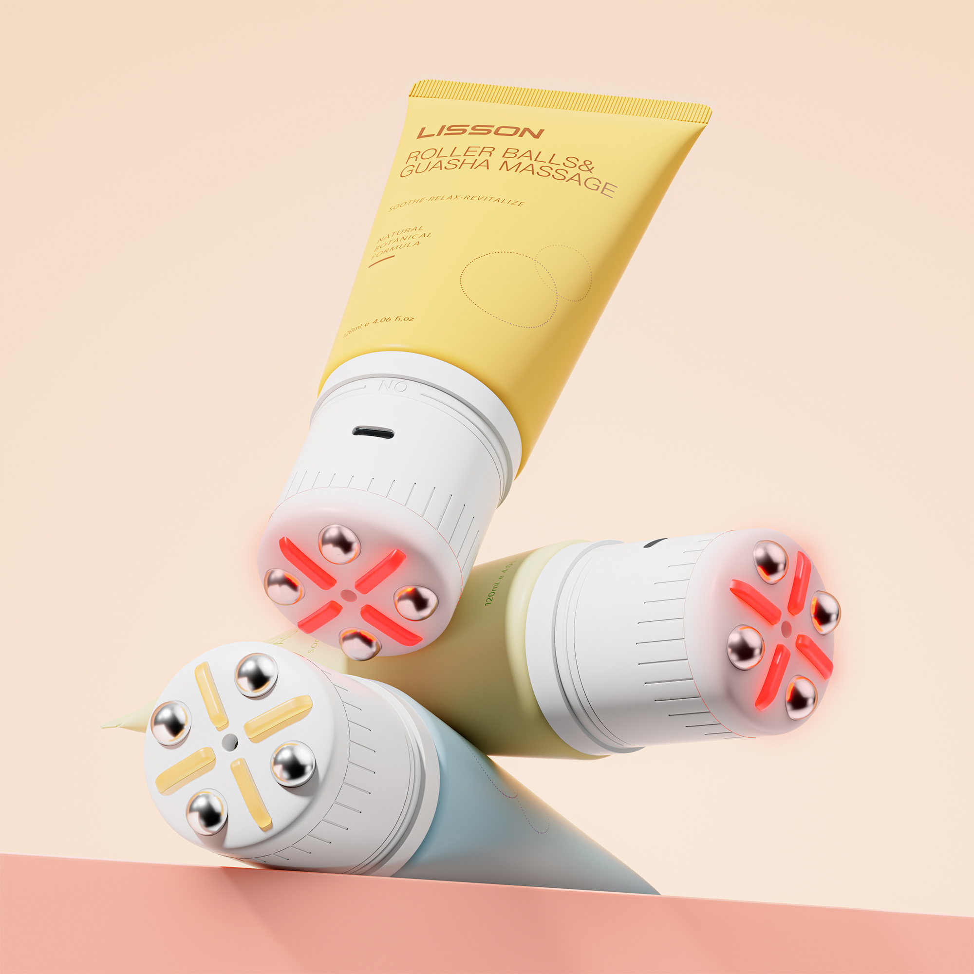 3-in-1 Electric Massage Squeeze Tube | Red LED Therapy, Vibration & Gua Sha Roller Balls