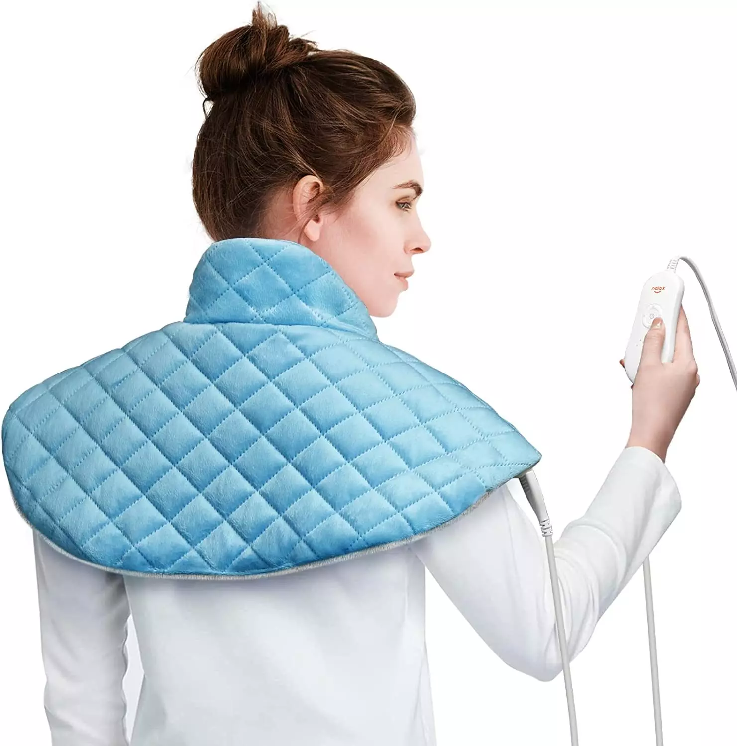 Almohadilla térmica Nalax para cuello y hombros, almohadilla térmica eléctrica para el cuello para aliviar el dolor, envoltura térmica grande para cuello y hombro de 22 x 24 pulgadas con 6 ajustes de calor, apagado automático, controlador de pantalla LCD 1