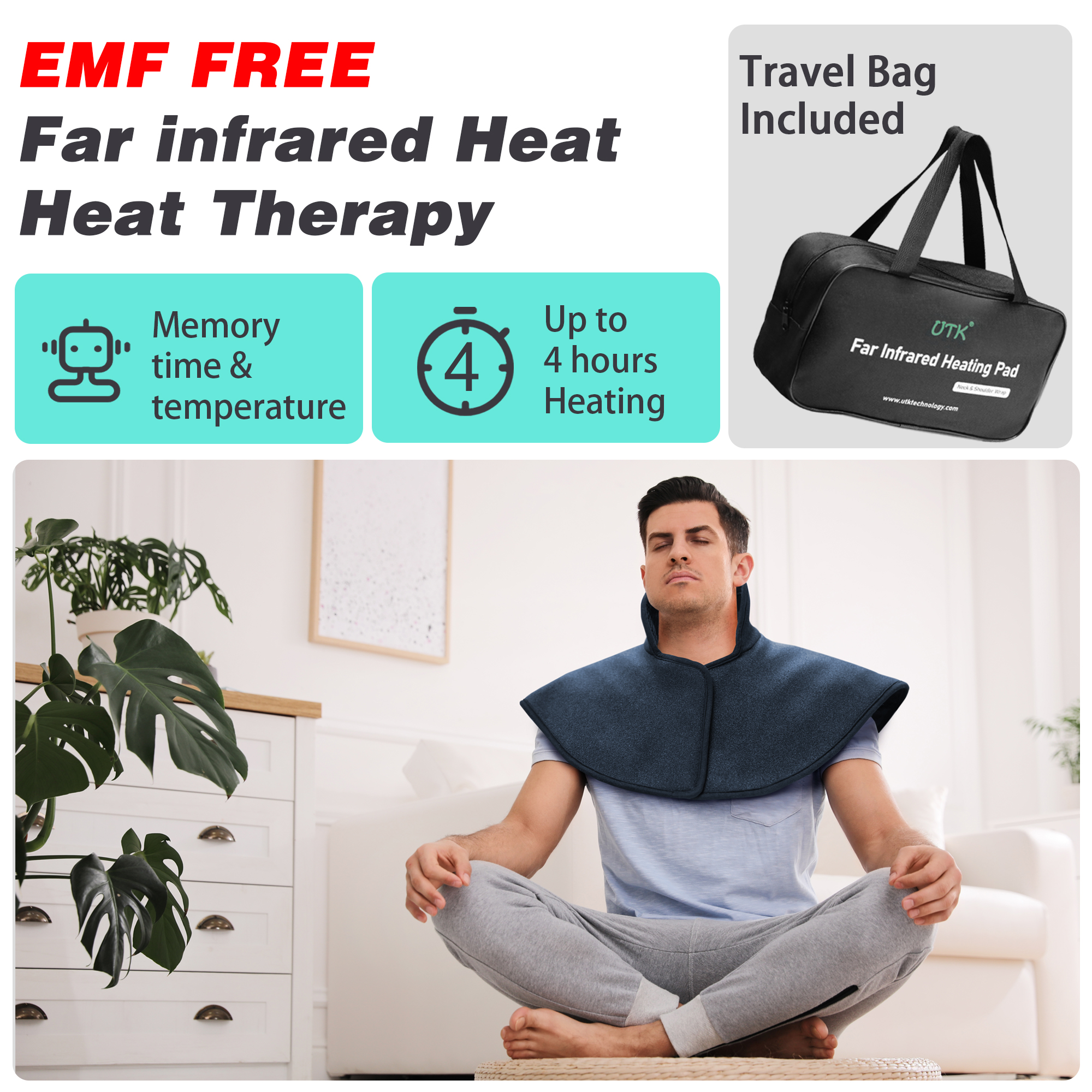 UTK Heating Pad for Neck and Shoulders,Natural Jade Tourmaline,Upgrade