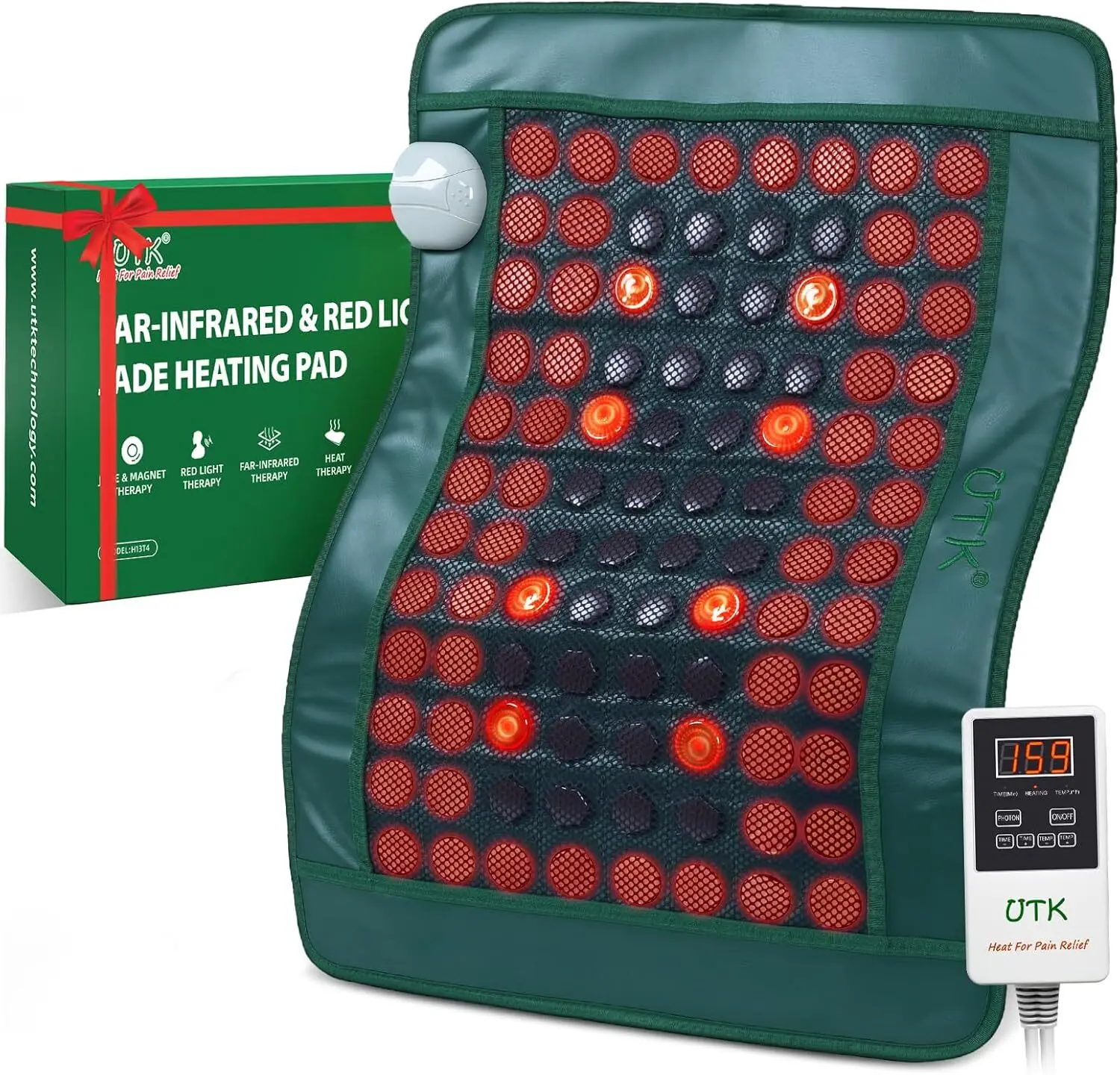Tappetino riscaldante UTK a infrarossi lontani e luce rossa con pietra di giada e pietra magnetica per il sollievo dal mal di schiena, 26 x 20&#39;&#39; 1