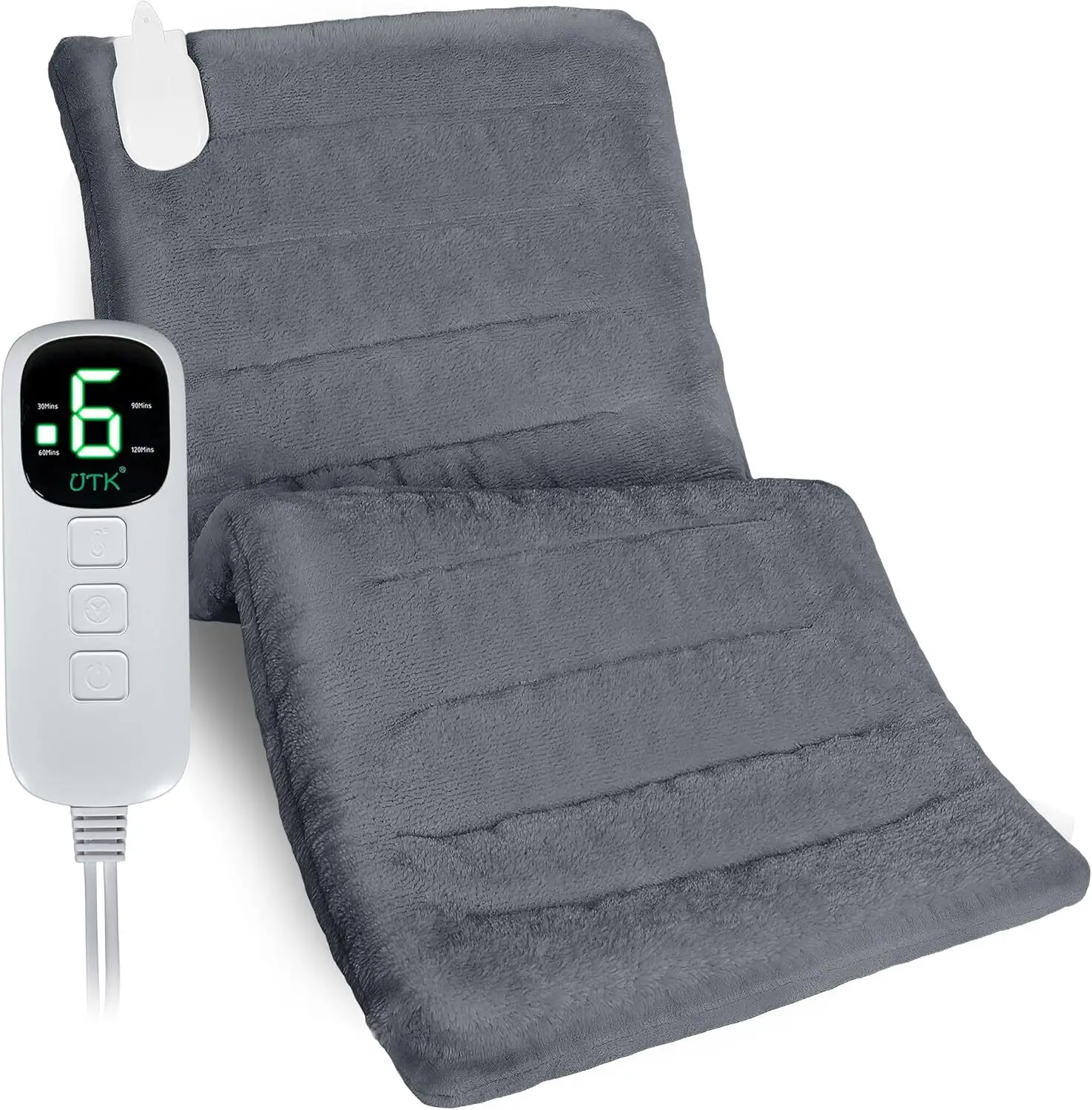 Cuscinetto riscaldante in morbida flanella UTK per alleviare i crampi mestruali, con 6 livelli di calore e spegnimento automatico, 30 x 60 cm (grigio) 1