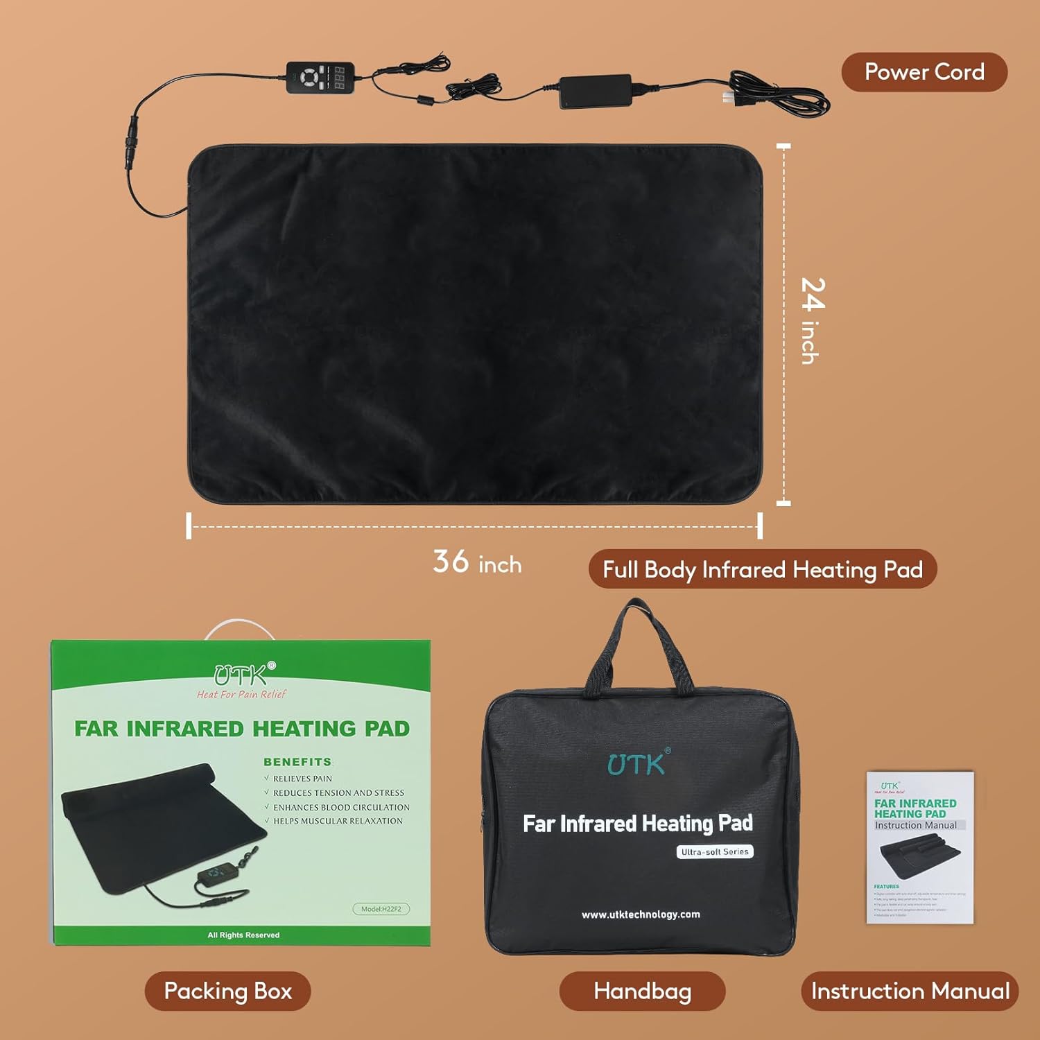 Almohadilla térmica trasera de infrarrojos lejanos UTK ultrasuave de 24 ″ x 36 ″, H22F2 8