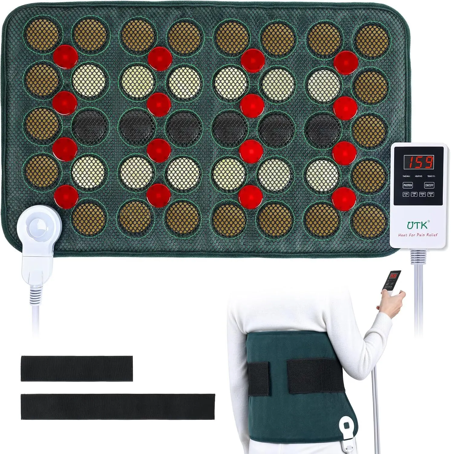 UTK Red Light Far Infrared Back Heating Pad with Jade & Tourmaline for Pain Relief, H13T5 1