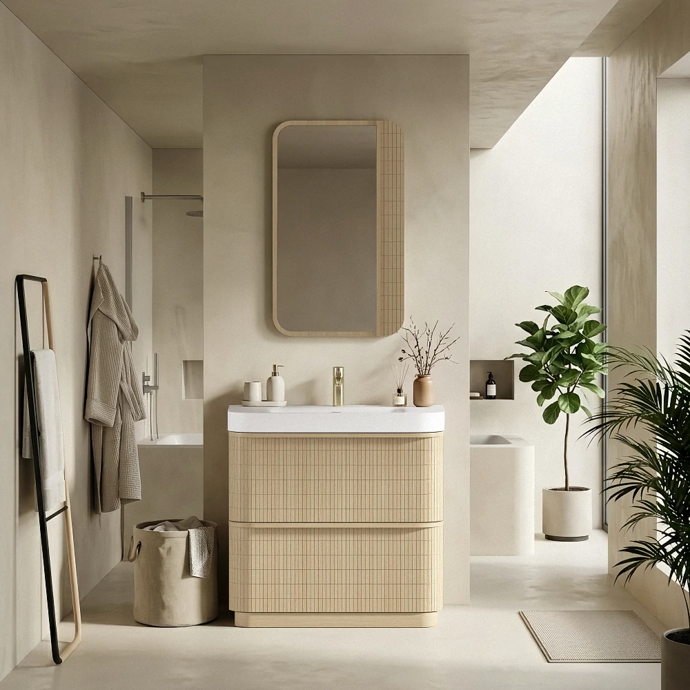 Meuble-lavabo autoportant SHKL en contreplaqué texturé quadrillé (vente en gros) 1