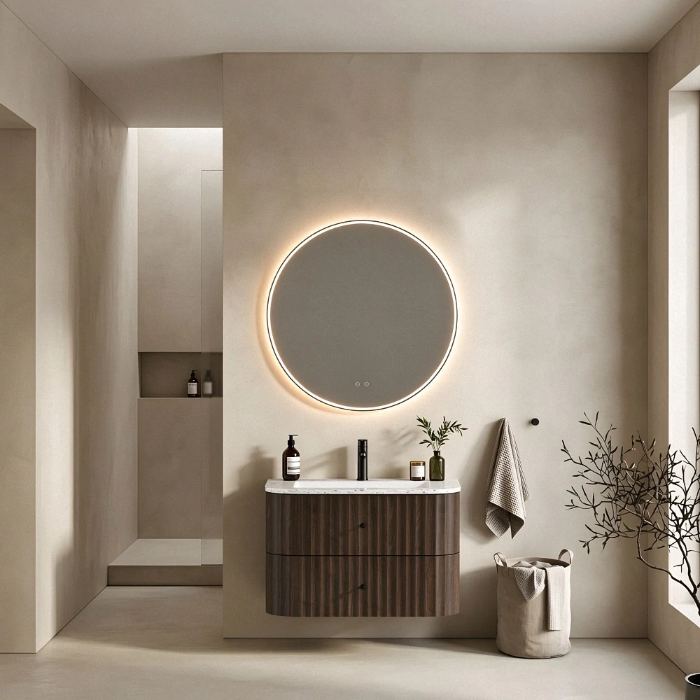 Meuble-lavabo SHKL en contreplaqué noyer et mélamine 1