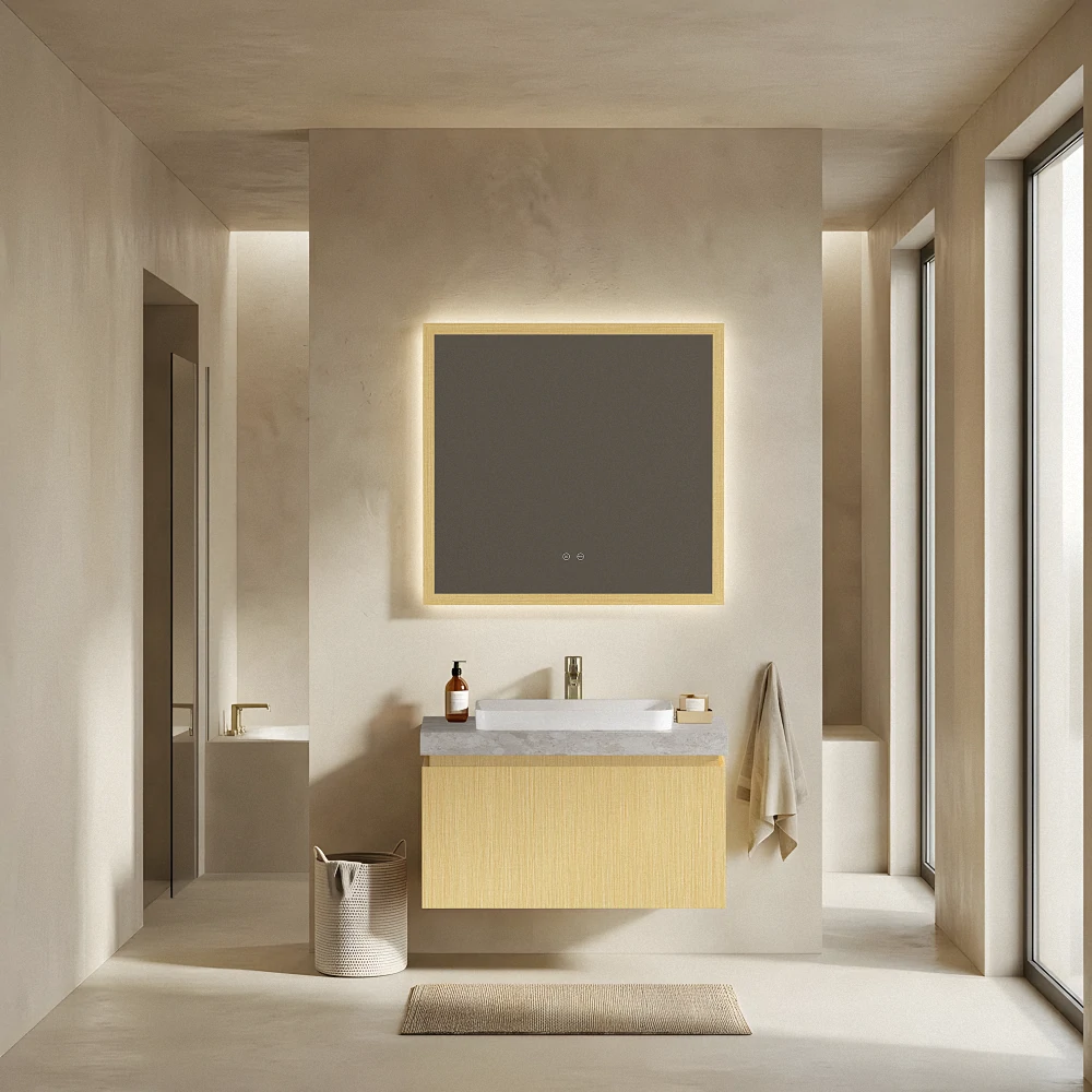 Mueble de baño flotante moderno SHKL con encimera de piedra sinterizada. 1