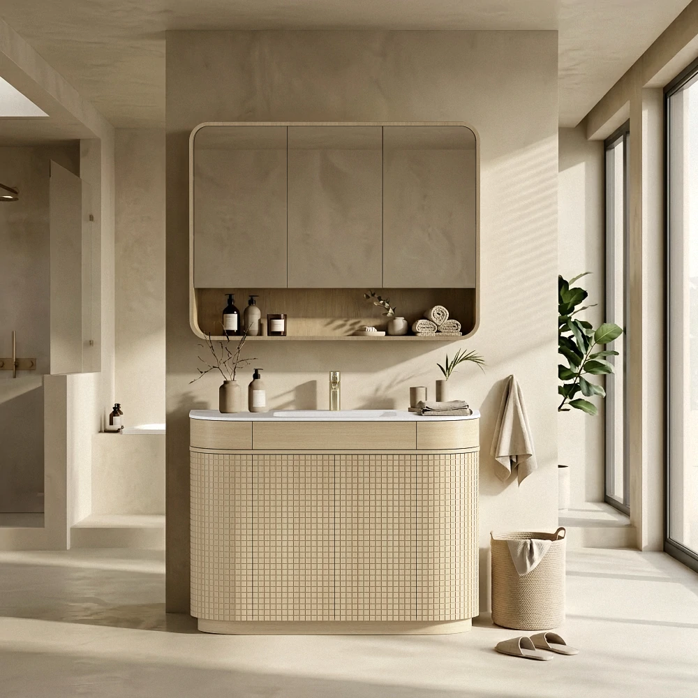 Mueble de baño SHKL de madera contrachapada para montaje en suelo con diseño de código acanalado 1
