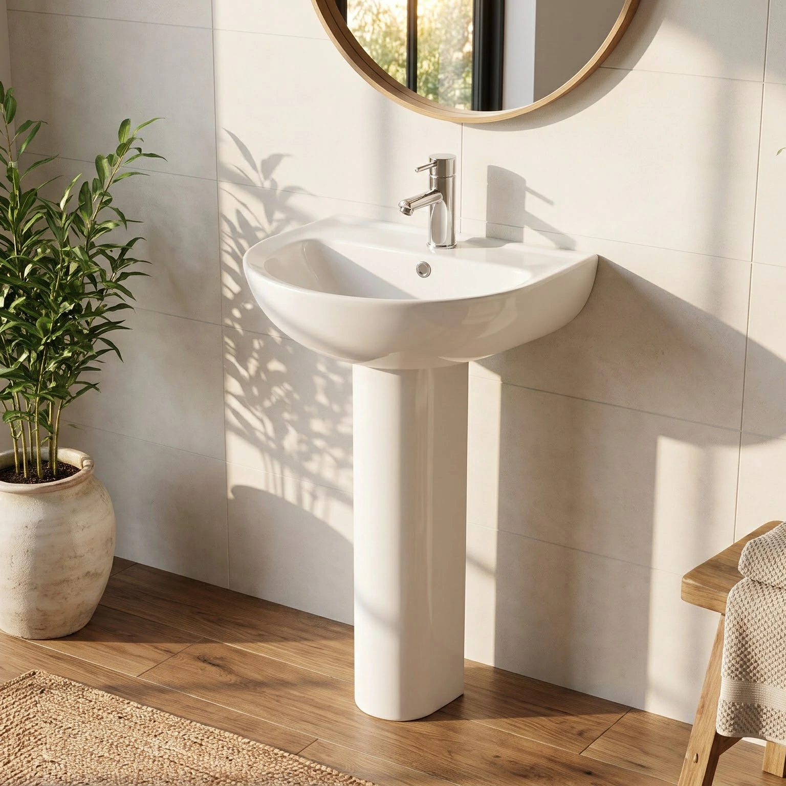 SHKL Ceramic Pedestal Bathroom Sink with Rounded Basin