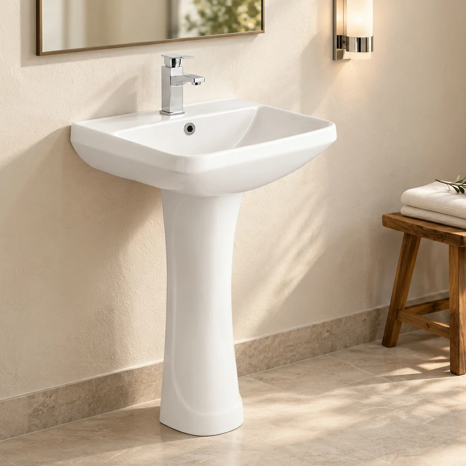 SHKL Rectangular Ceramic Pedestal Bathroom Sink, 460mm 1