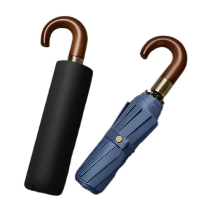 Auto Open Wooden Handle Umbrella Windproof Compact Travel Rainproof 1