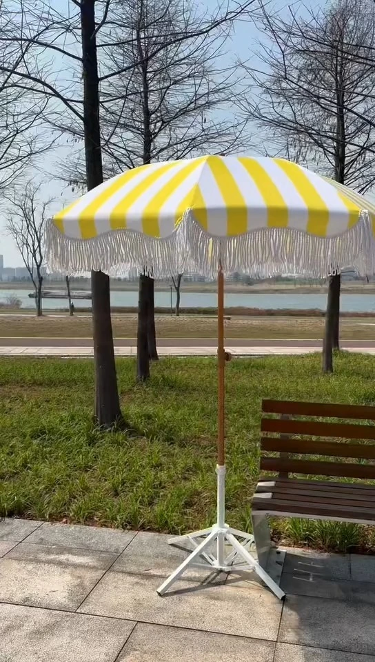 Gestreepte franje strand paraplu UPF50+ UV -bescherming voor patio/picknick 1