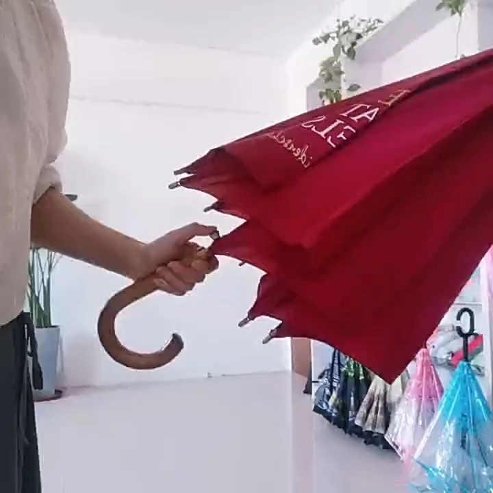 Windproof Automatic Umbrella Strong Fibreglass Frame & Stylish Wooden Handle 1