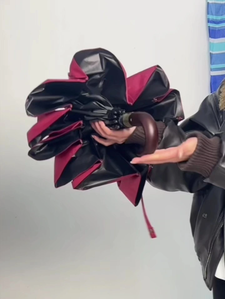 Auto Open Wooden Handle Umbrella Windproof Compact Travel Rainproof 1