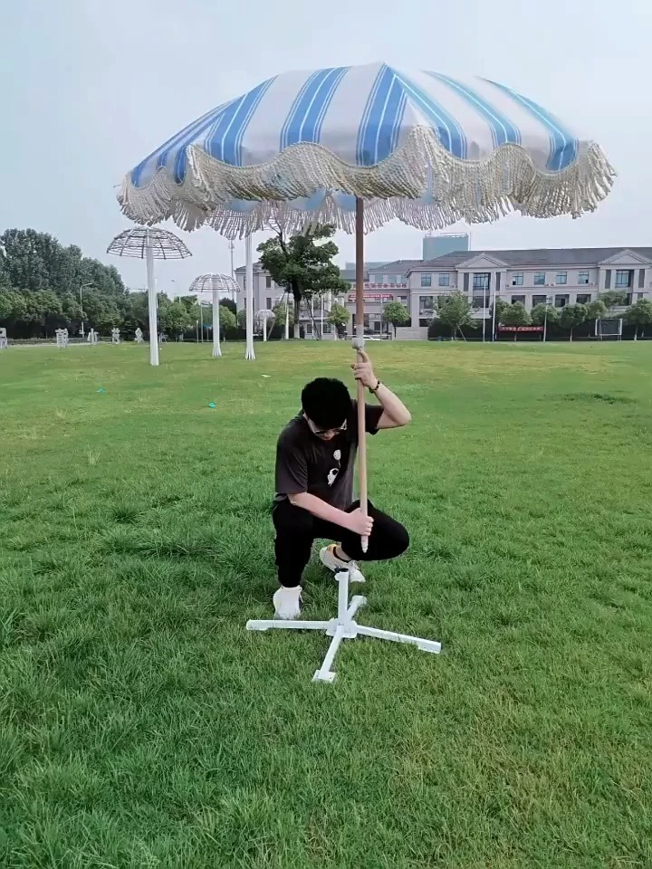 Pink Striped Tassel Umbrella for Outdoor Use 1