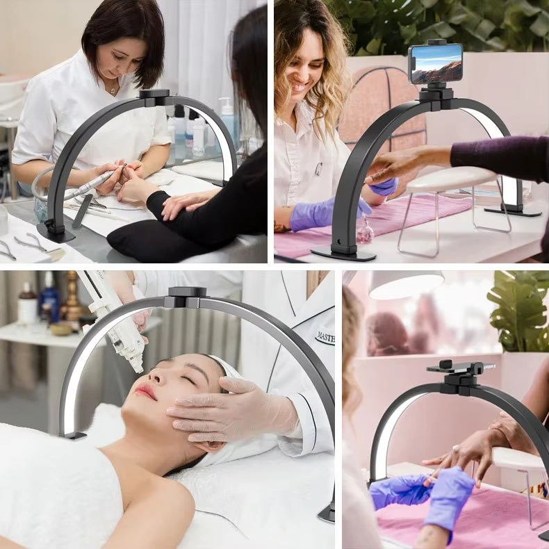 Foldable Half-Moon U-Shaped Beauty Lamp with Phone Holder for Eyelash Nail Art 1
