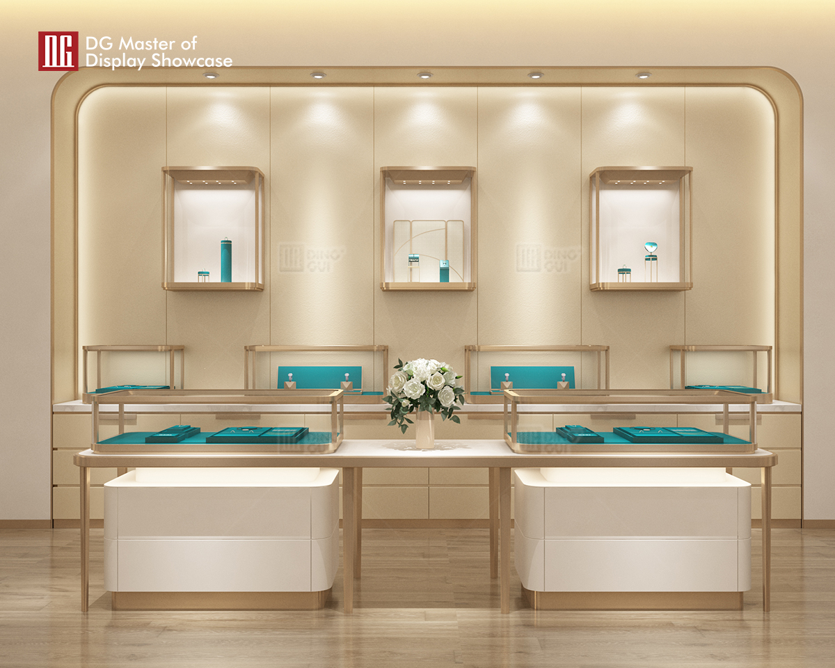 DG Showcase Custom Luxury Curve Jewelry Showcase Display Cabinets Fashion Design 8