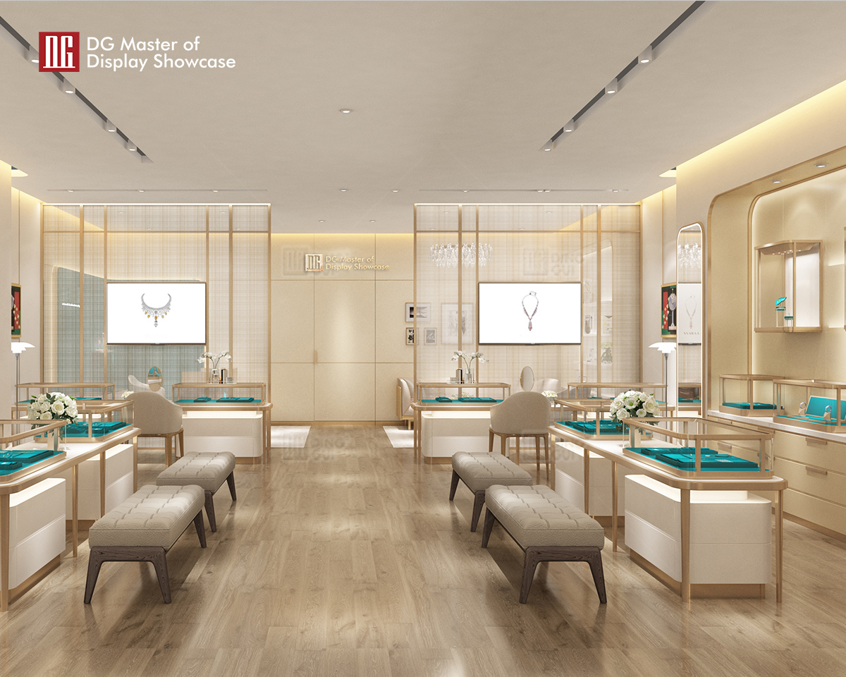 DG Showcase Custom Luxury Curve Jewelry Showcase Display Cabinets Fashion Design 10