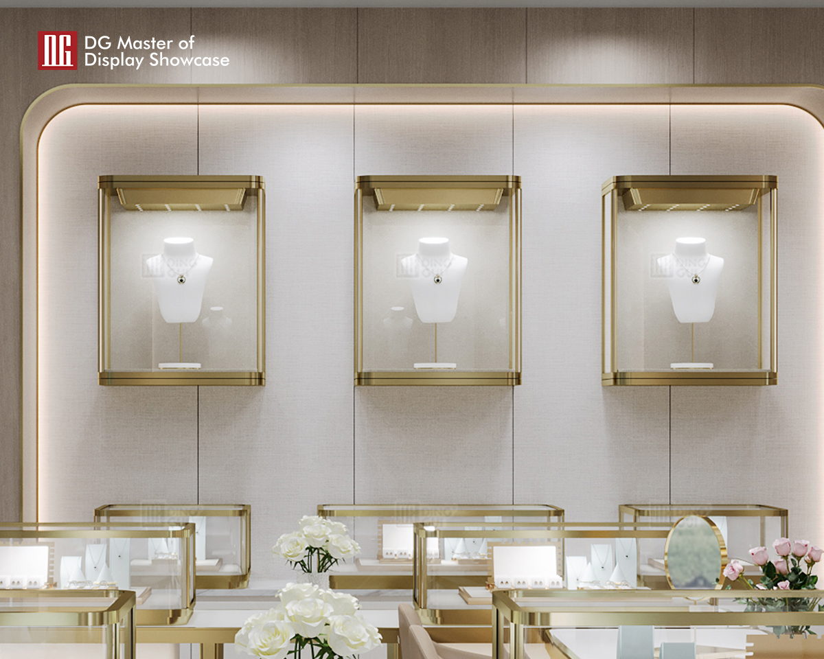 Vitrinas de pared personalizadas para joyería y relojes de DG Showcase, vitrinas de lujo para productos 8