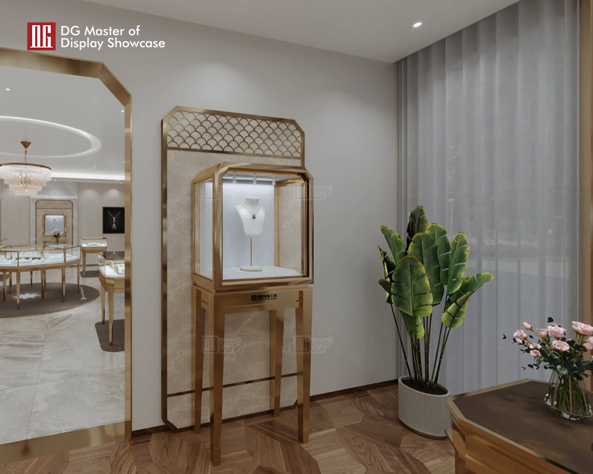 DG Showcase Attraktivt smykkedisplay i rustfrit stål til butiksvindue 9