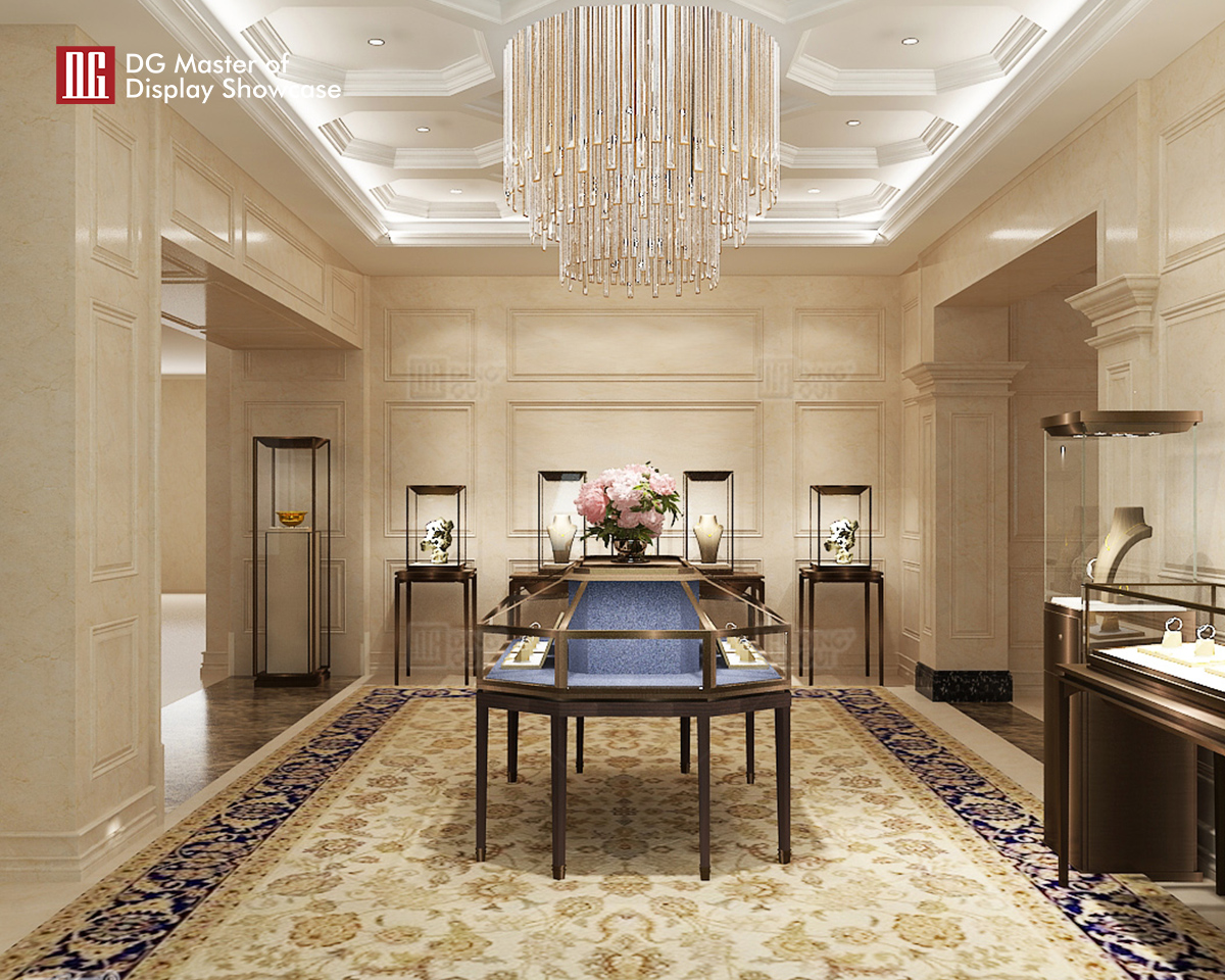 DG Showcase သီးသန့် လက်ဝတ်ရတနာနာရီ Display Showcase ဒီဇိုင်းဆိုင် Cabinet အလှဆင်ခြင်း။ 10