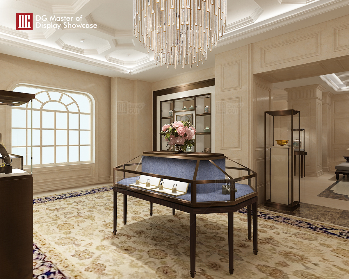 DG Showcase သီးသန့် လက်ဝတ်ရတနာနာရီ Display Showcase ဒီဇိုင်းဆိုင် Cabinet အလှဆင်ခြင်း။ 9