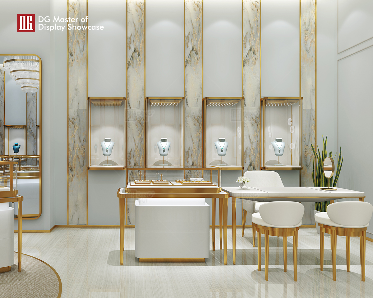 DG Showcase Udsøgt Luksus Smykkevægdisplay Showcase Detailbutik Brugerdefineret Design 7