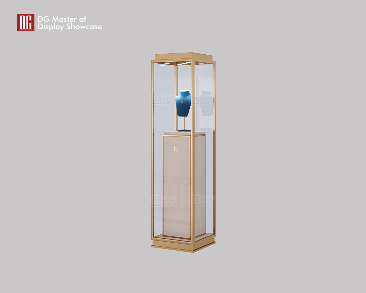 Gold Stainless Steel Jewelry & Watch Display with Locks & Lighting 8