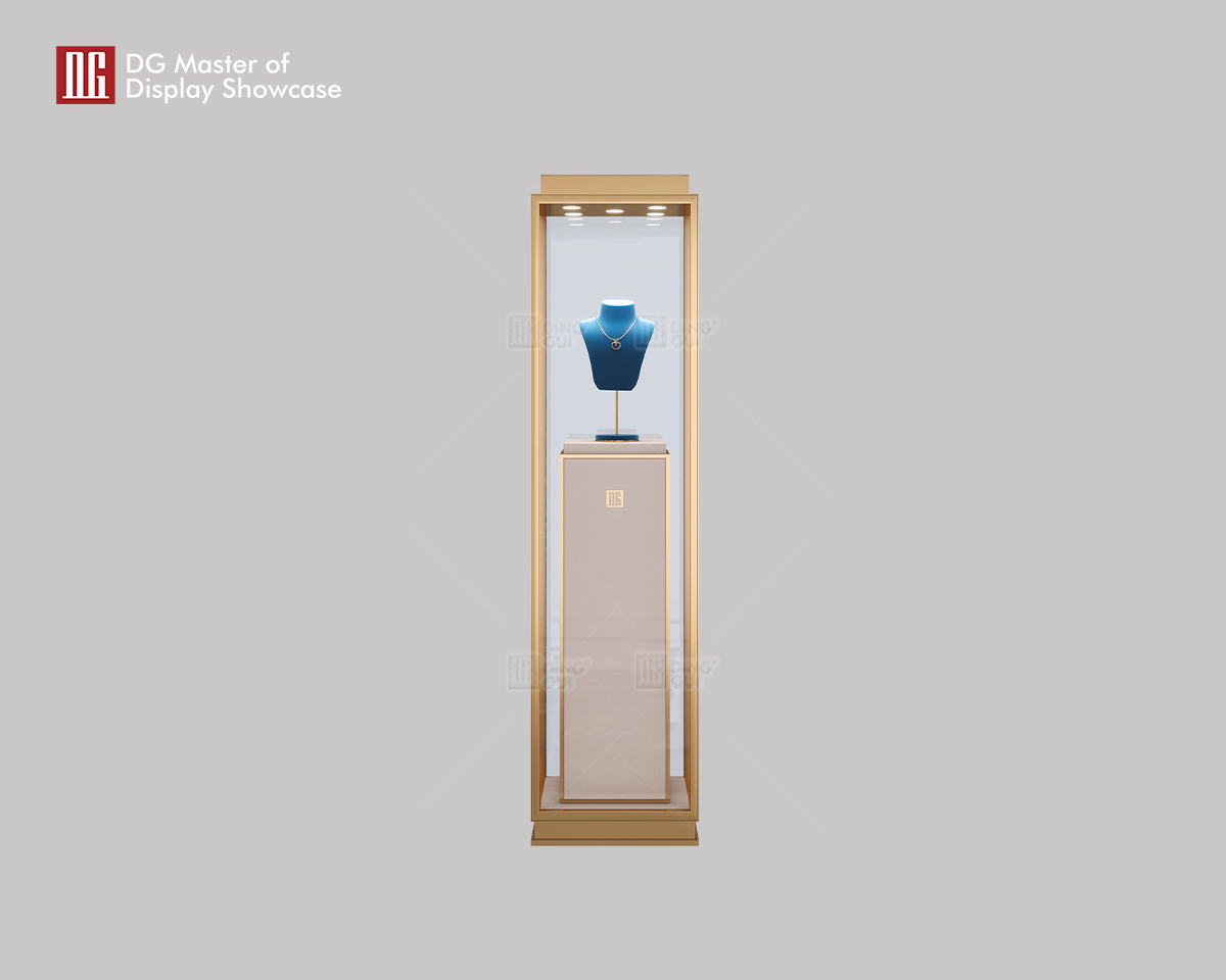 Gold Stainless Steel Jewelry & Watch Display with Locks & Lighting 6