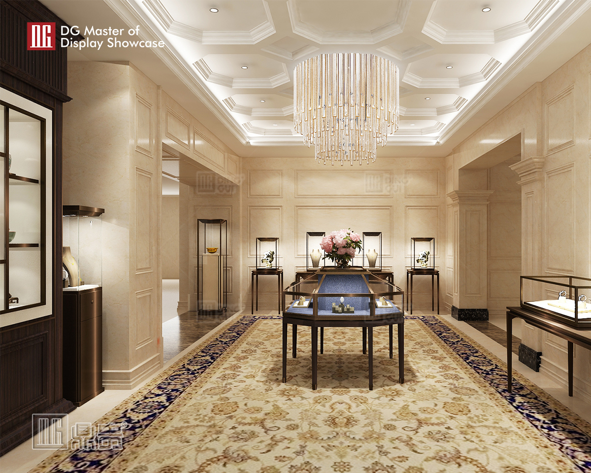 DG-montre Brugerdefineret luksusglasudstillingsmontre Butiksindretning 6