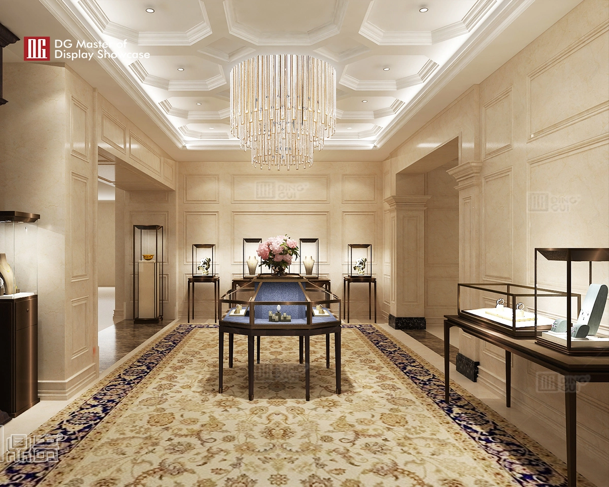 DG-montre Brugerdefineret luksusglasudstillingsmontre Butiksindretning 1