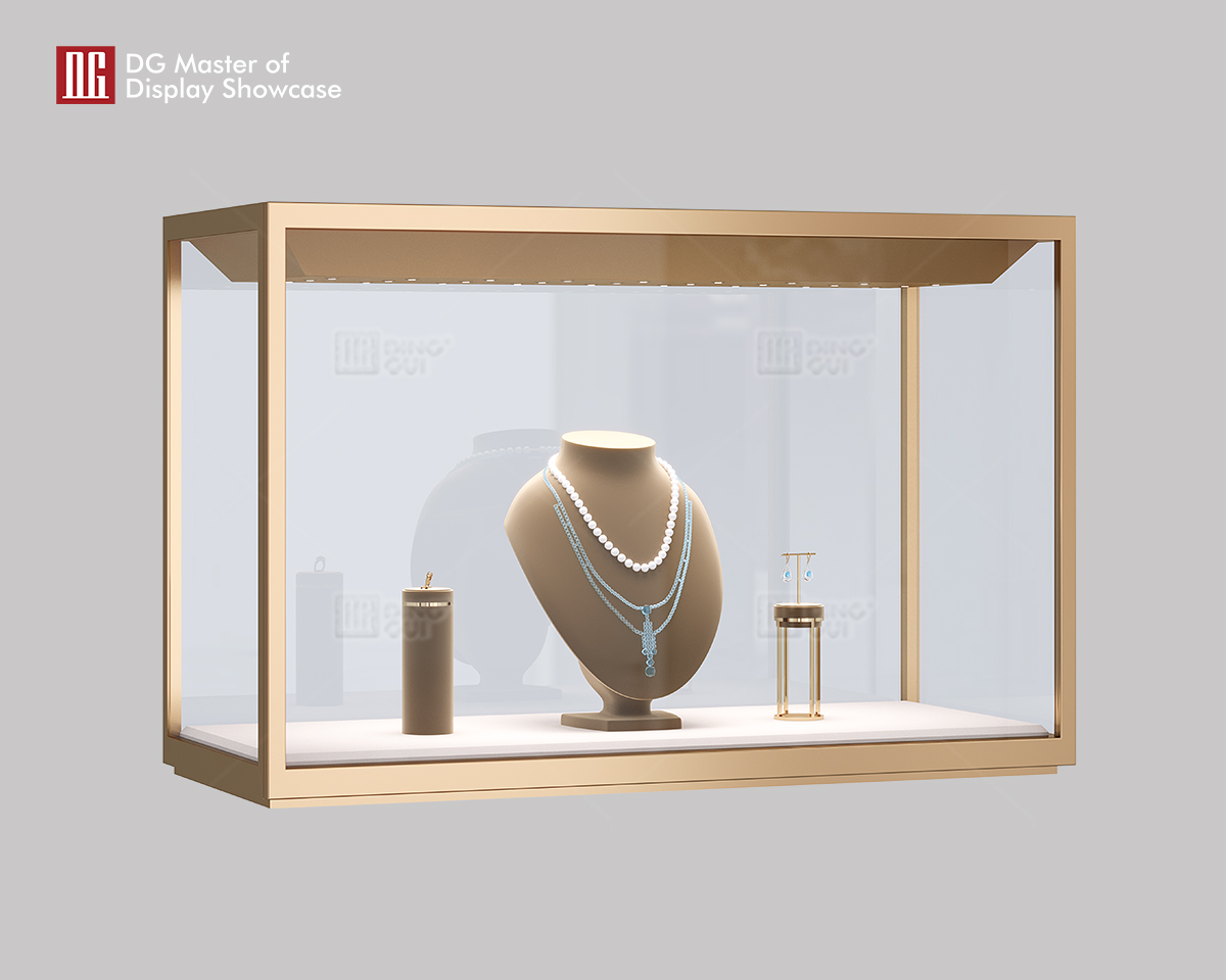 Gold Brushed Stainless Steel Jewelry & Watch Display Cabinet 7