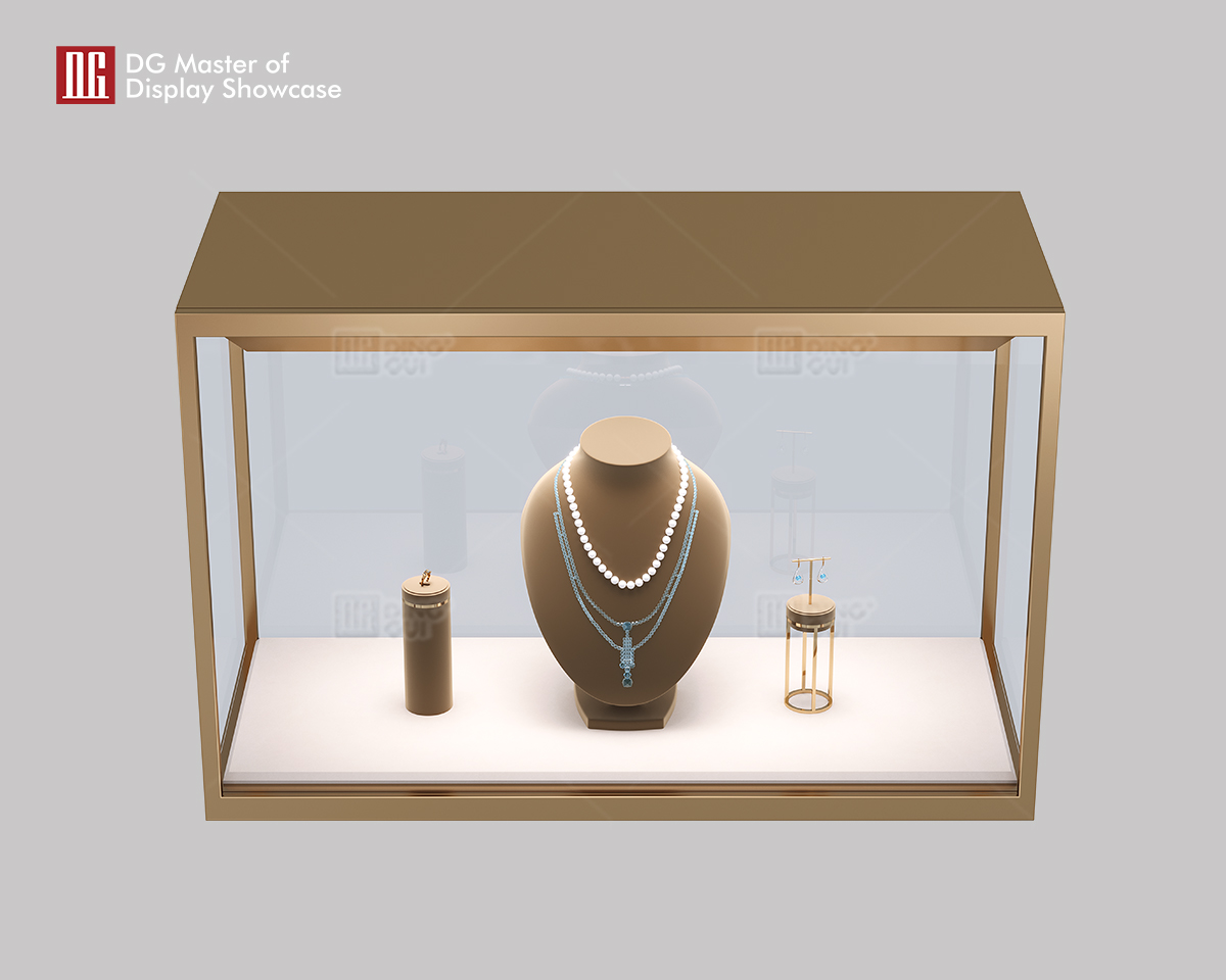 Gold Brushed Stainless Steel Jewelry & Watch Display Cabinet 9