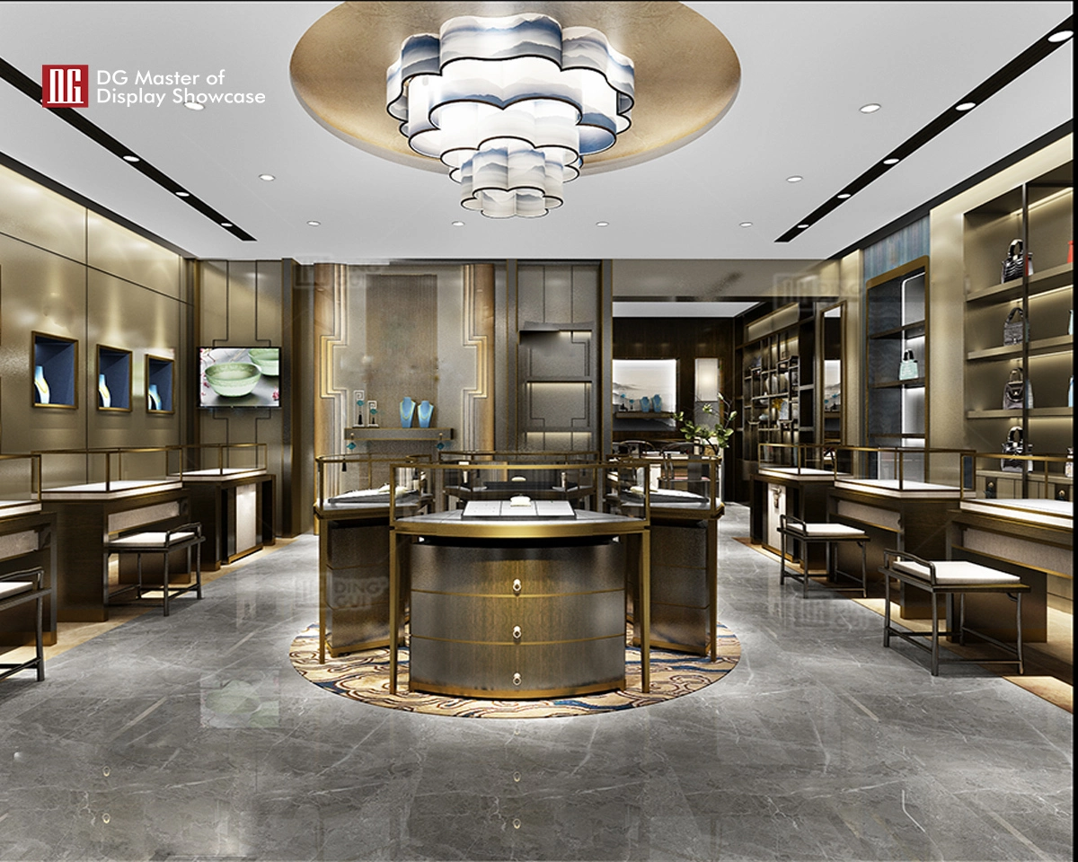 Βιτρίνα DG υψηλής ποιότητας, μοντέρνος σχεδιασμός, προσαρμοσμένη διακόσμηση ολόκληρου του καταστήματος, βιτρίνα βιτρίνας συσκευασίας υψηλής ποιότητας 1