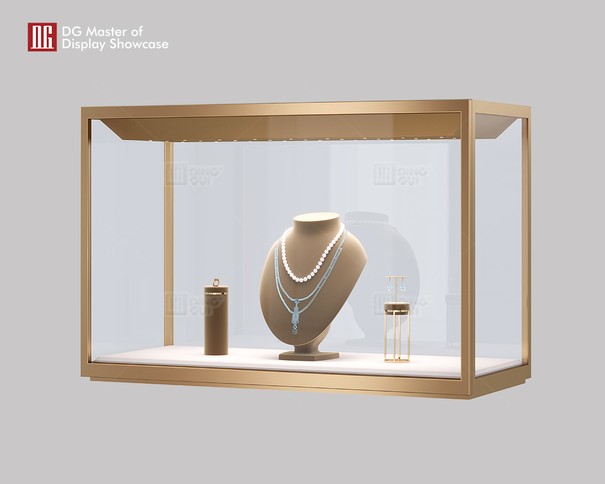 Gold Brushed Stainless Steel Jewelry & Watch Display Cabinet 8