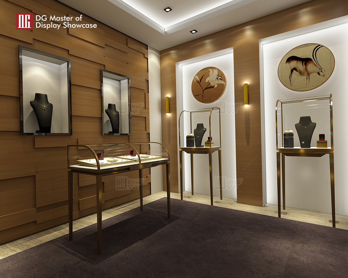 DG Showcase Luksus Klassisk Smykke-Ure Display Showcase Guld Rustfrit Stål Displayskabe 10