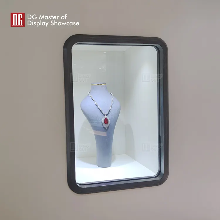 Luxury Sensor-Opening Wall Display Cabinet with Smart Lighting & Orange Leather Accents 3