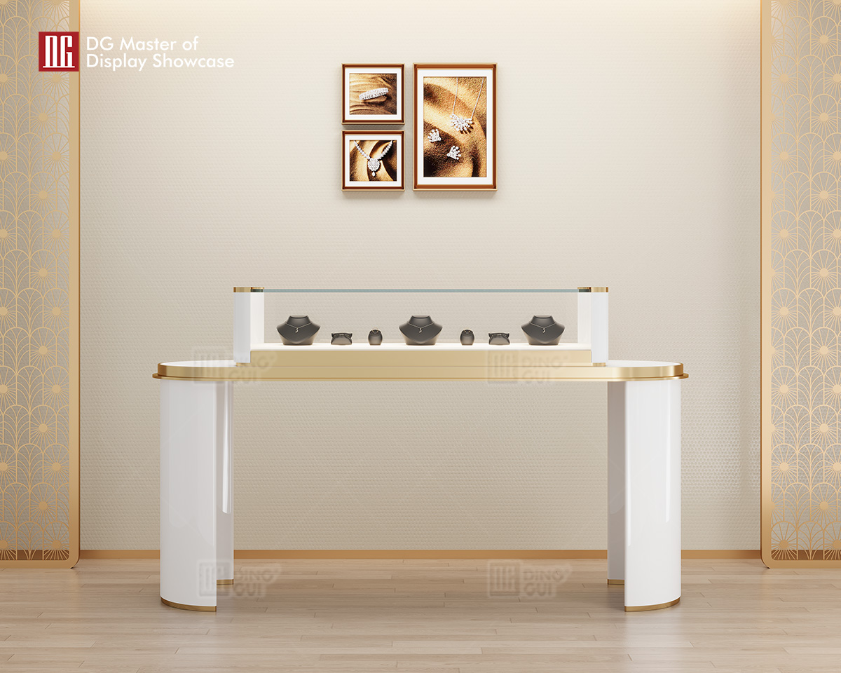 Vitrína DG Display, horúci výpredaj, biela lesklá farba, luxusná vitrína na šperky a hodinky 10