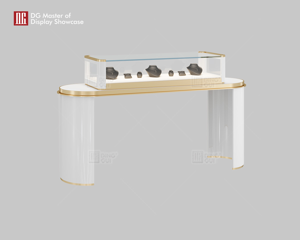 Vitrína DG Display, horúci výpredaj, biela lesklá farba, luxusná vitrína na šperky a hodinky 7