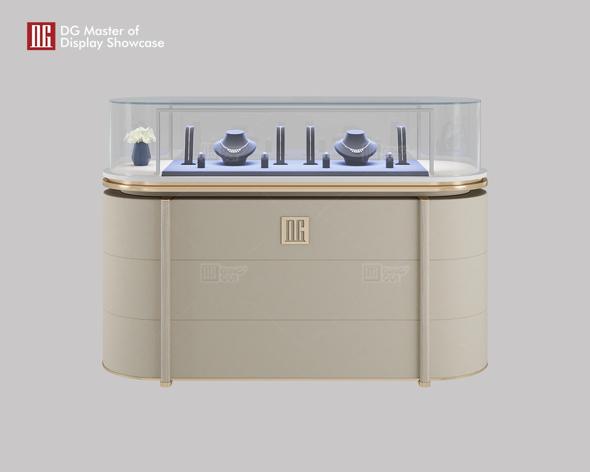 DG Nyt Beige Læder Kapselformet Vitrineø Skab 1